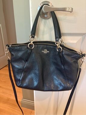 Coach Kelsey Satchel Black Pebbled Leather Shoulder Bag with Detachable Strap